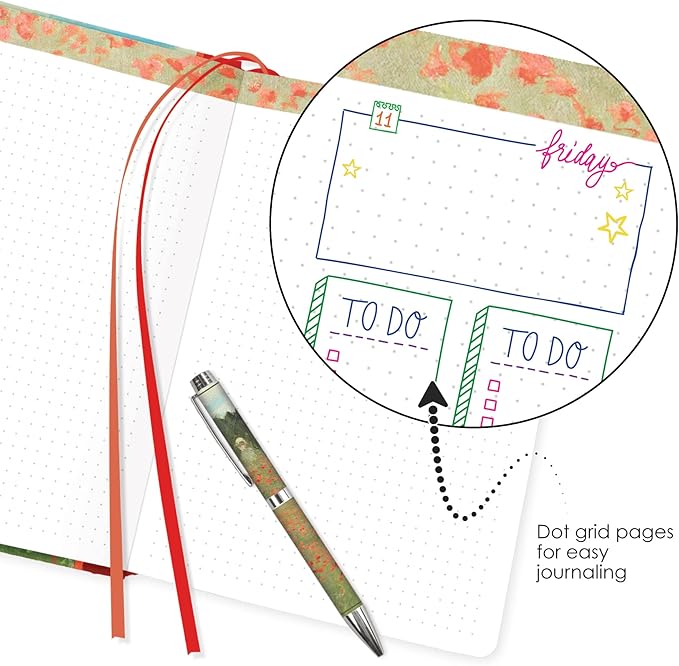 RainCaper Vegan Leather Journal Notebook, 160 Dot-Grid Pages, 5.7 inches x 8 inches, Journal - Monet Poppy Field