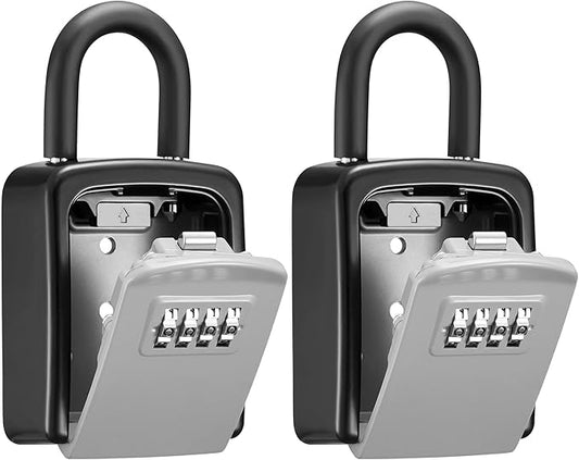 Puroma Key Lock Box, 4-Digit Combination Key Storage Lockbox, Portable Wall Mounted Security Lockbox with Code for Home, Flats, Realtors Garage Spare Keys (2 Pack, Grey)
