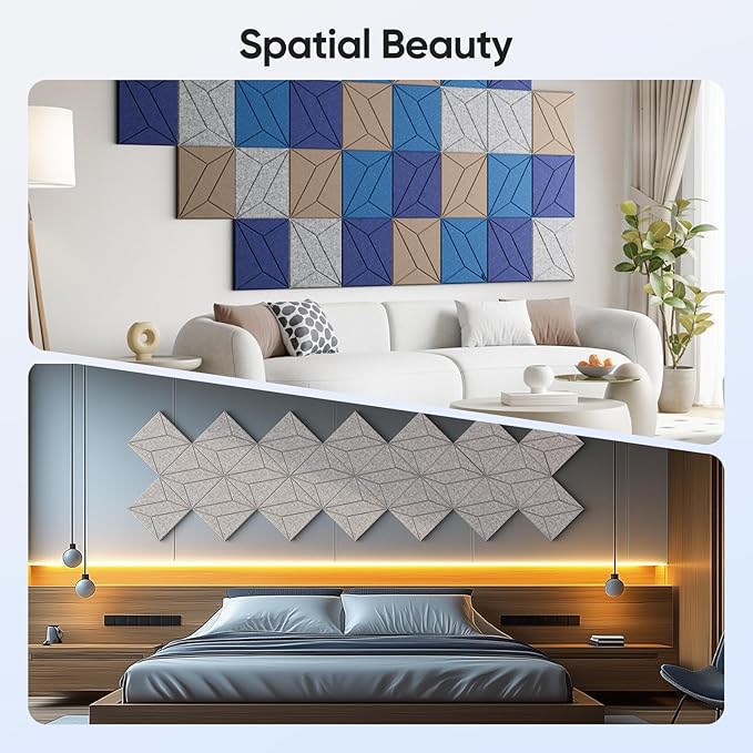 12 Pack 12" X 12" X 0.4" Acoustic Panels for Wall Sound Absorbing, P-Stripes Square Self-Adhesive Sound Panels, High Density Suitable for Multiple Scenarios(Silver Gray)