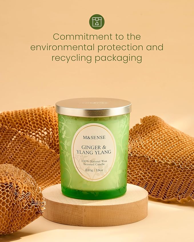 M&SENSE Wooden Wick Scented Candles, Ginger YlangYlang Candles, 100 Hours Slow Burning No Toxin Natural Soy Wax 18oz, Stress Relief Relax Romance Home Fragranfce, Gifts for Her Him