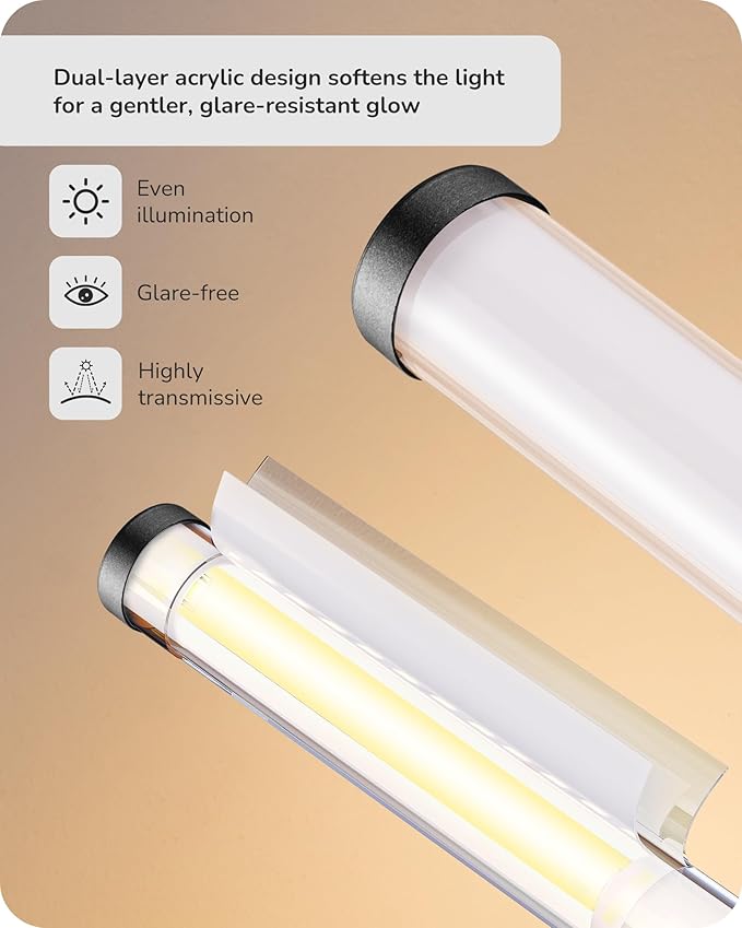 EDISHINE LED Table Lamp, Modern Slim Bedside Lamp with 360° Illumination, Stepless Dimming & 3 Color Temperature, Nightstand Lamp for Bedroom, Living Room, Black