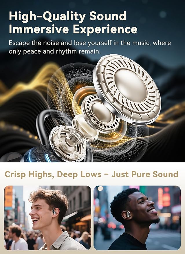 Wireless Earbuds, ENC Noise Cancelling Sport Ear Buds with Multifunctional Touch Screen, Bluetooth 5.4 Headphones, Bass Stereo Sound, 5 EQ Over The Ear Earbuds for Sports/Workout/Gym-Black