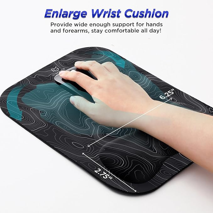 Gimars Large Smooth Superfine Fibre Memory Foam Ergonomic Mouse Pad Wrist Rest Support Mousepad with Nonslip Base for Laptop, Computer, Gaming & Office,Free Coaster Include-Topographic Map