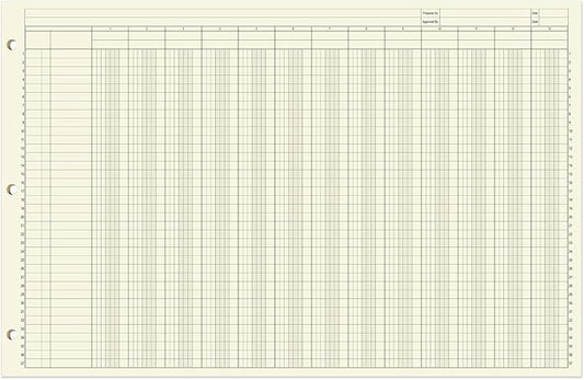 BookFactory Ledger Sheets/Large 13 Column Accounting Ledger Columnar (Thirteen Columns) Loose Leaf Paper - 17'' x 11'', 50 Pages, Loose Leaf, 3 Hole Punched (SHEET-050-CLCLL(17x11-Ledger-13)-AX)