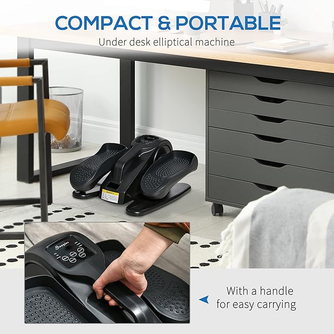 Soozier Under Desk Elliptical Exercise Machine, Powered Ellipse Leg Exerciser, Mini Rehabilitation Bike with Adjustable Speed, Remote & LCD Display for Home & Office