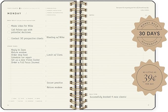 Full Focus Leather Coil Planner by Michael Hyatt - The #1 Daily Planner to Set Annual Goals, Increase Focus, Eliminate Overwhelm, and Achieve Your Biggest Goals - Hardcover (Gray)