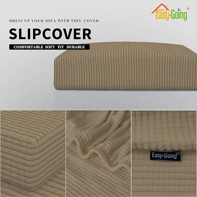 Easy-Going Stretch Chair Cushion Cover Sofa Cushion Furniture Protector Sofa Seat Sofa Slipcover Sofa Cover Soft Flexibility with Elastic Bottom(Chair Cushion, Tan)