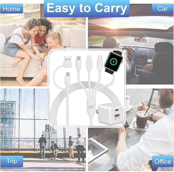 Apple Watch Charger USB C with 30W PD Fast Wall Plug for Apple Watch/iPhone 16 Pro Max Plus/15/14, 4 in 2 Wireless Magnetic Charging Cable for iWatch Series 10/9-1/SE/Ultra, Multi Cord for Travel 6FT