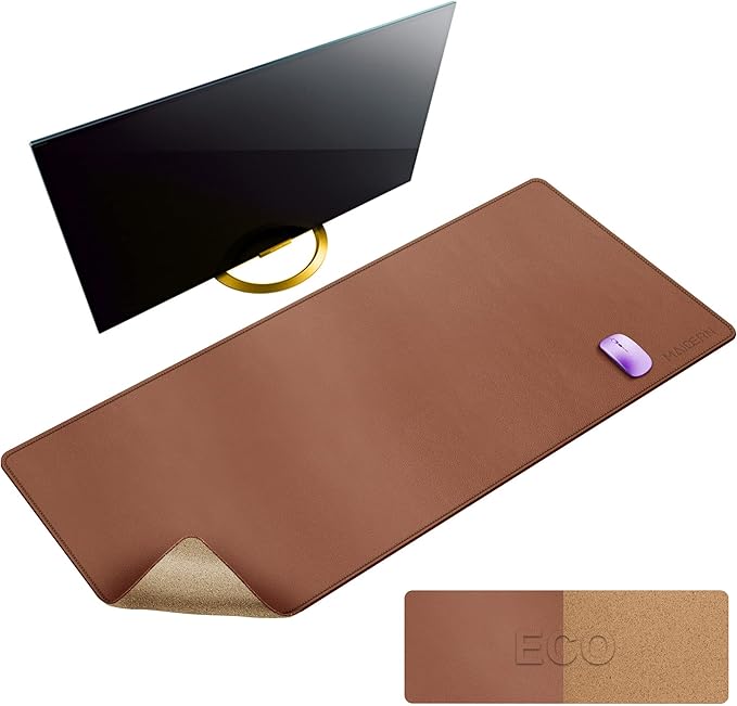 MAIDERN 47.2" x 23.6" XXL Cork & Leather Desk Mat, Full Desk Mouse Pad, Dual Sided, Gaming & Home Office (Brown)