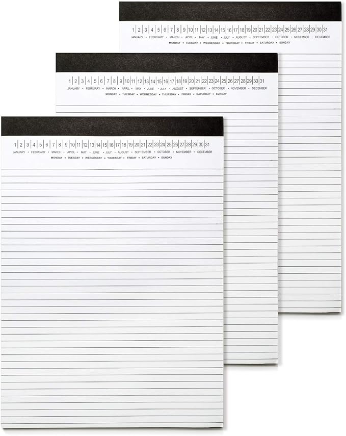 Mymazn Legal Pads 8.5 x 11 with Date on Top, Narrow Ruled, White Note Pads College Ruled Writing Tablets for Office, School, 50 Sheets, 3 Pack