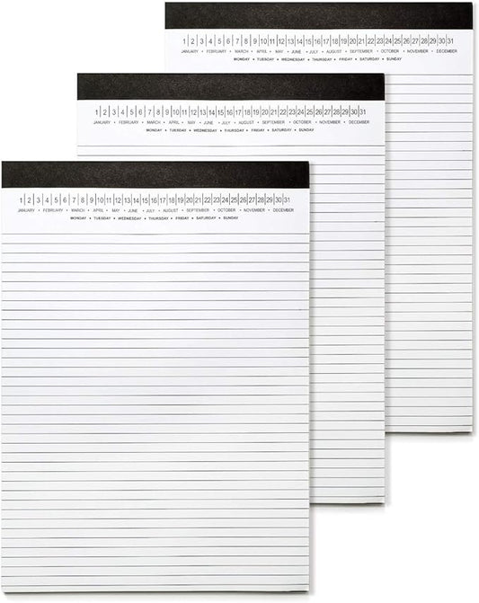 Mymazn Legal Pads 8.5 x 11 with Date on Top, Narrow Ruled, White Note Pads College Ruled Writing Tablets for Office, School, 50 Sheets, 3 Pack