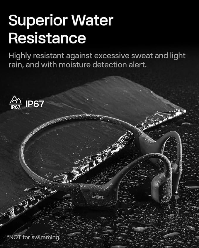 SHOKZ OpenRun with USB-C Charging - Open-Ear Bluetooth Bone Conduction Sport Headphones - Sweat Resistant Wireless Earphones for Workouts and Running - Built-in Mic, with Hair Band - Standard - Black