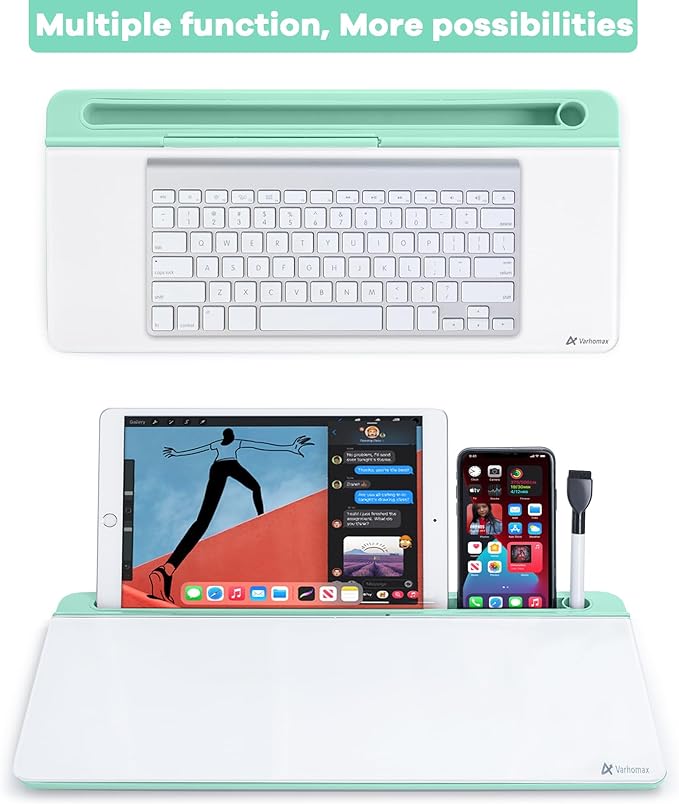 Varhomax Glass Desk Whiteboard with Storage, Desktop Dry Erase White Board to-do List Memo Keyboard Stand for Home Office and School Supplies (Green)