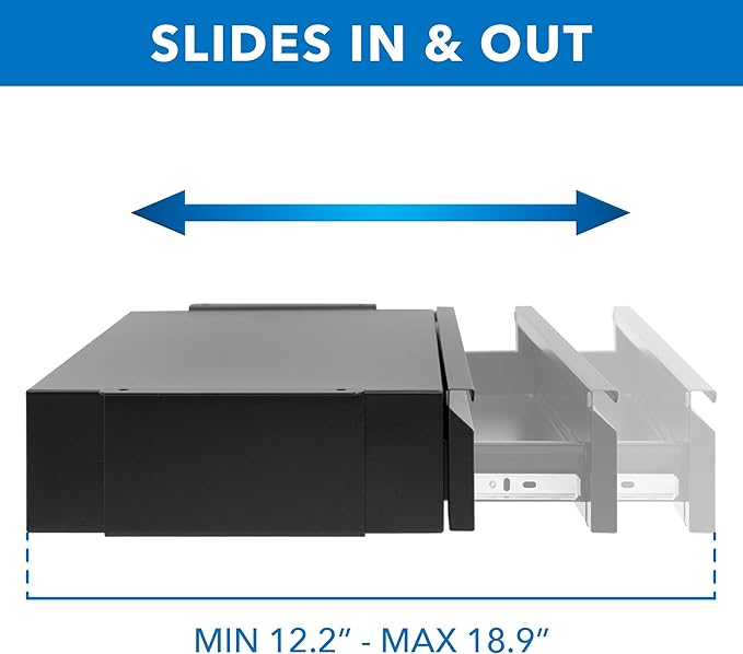 Mount-It! Under Desk Pull-Out Drawer Kit with Smooth Sliding Track | Office Storage Organizer | Mounts to Desktops Tables and Workbenches Over 0.71 Inches Thick | Matte Black
