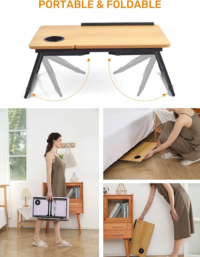 Lap Desk for Couch/Sofa/Floor, 5-Angle Adjustable Bed Desk with Foldable Legs &Cup Holder, Light Weight Bed Tray Table for Writing/Eating/Reading, Portable Laptop Stand for Adults, Kids
