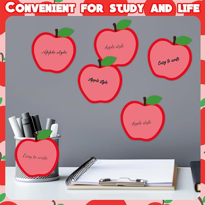 12 Pieces Apple Sticky Notes Cute Fruit Apple Sticky Notes Self-Adhesive Cartoon Fruit Sticky Note Pads Sticky for School Office Home Supplies Students Teachers Gifts