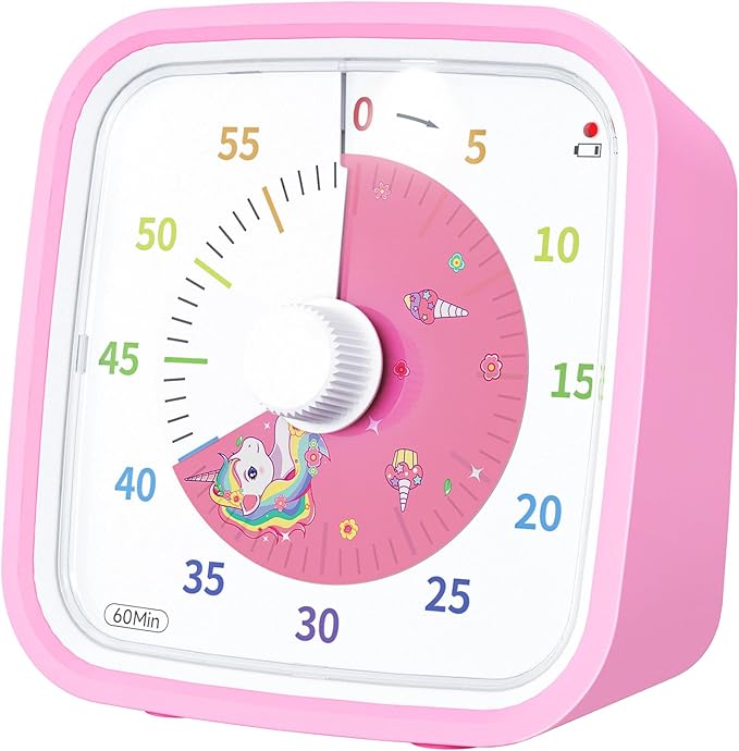 Yunbaoit Visual Timer with Protective Case, Unicorn Disk 60 Minute Countdown Timer for Kids and Adults, Silent Time Management Tool(Pink)