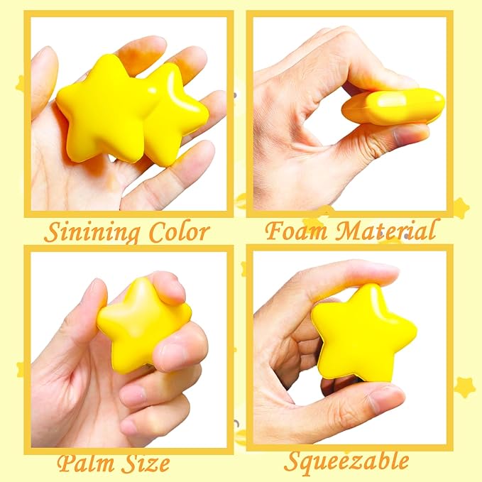 30pcs Star Squeeze Balls,Yellow Mini Star Stress Ball,2.16inch Foam Anxiety Relief Star Toys for School Reward,Carnival Prizes,Party Favors,Hand Exercise