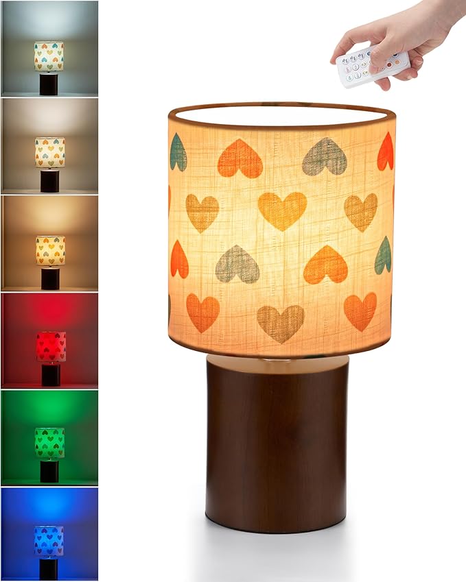 UMEXUS Rechargeable Wood Cordless Table Lamp with Timer, Remote, Dimmer, RGB Color-Changing, Small Battery Operated Lights, Ambient Lighting for Home Indoor Outdoor