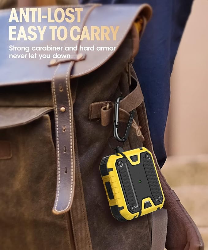 Koaichi Compatible with AirPods 3rd Generation Case(2021), Full-Body Rugged Hard Shell Protective Case Cover with Keychain Designed for AirPods 3, Black/Yellow