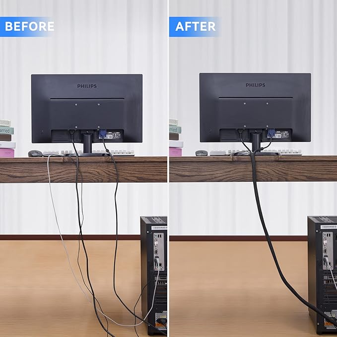 AGPTEK Cable Sleeve Cover, 2Pack 5ft - 1.8 inch Desk Cord Organizer Cable Hider, Home Office Wire Management Computer TV Wire Loom Tubing, Pet Proof Cord Protector, from Cat Dog Chewing, Black