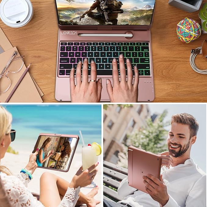 Keyboard Case for iPad Air 13 inch M3 2025&M2 2024, Mulit Touchpad Backlight 360 Rotatable Cover Wireless Pencil Holder