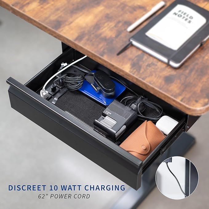 VIVO 16 inch Under Desk Slide Out Drawer with Power Strip for Charging, Storage Organizer, Black, DESK-DR16-BP