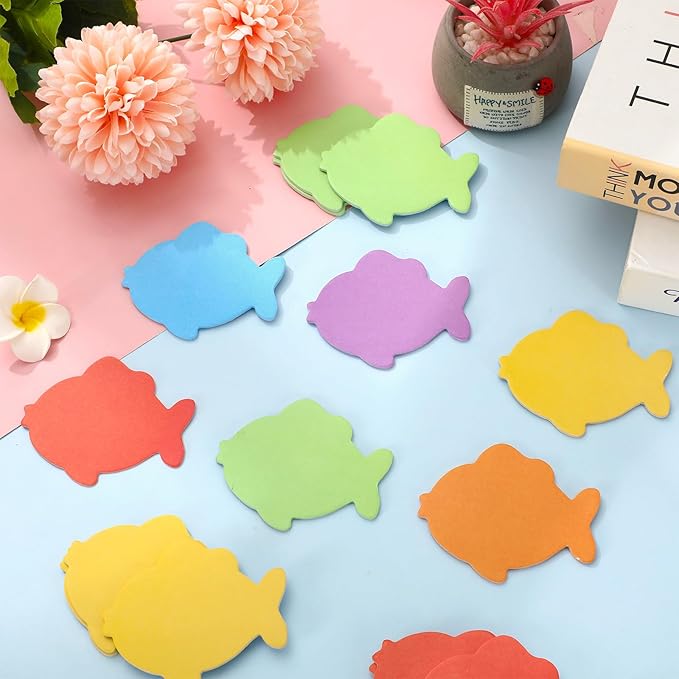 24 Packs Fish Sticky Notes 6 Colors 3 x 3 Inch Ocean Fish Memo Pads Colorful Post Reminder Notes for Annotating Office School Study, 480 Sheets