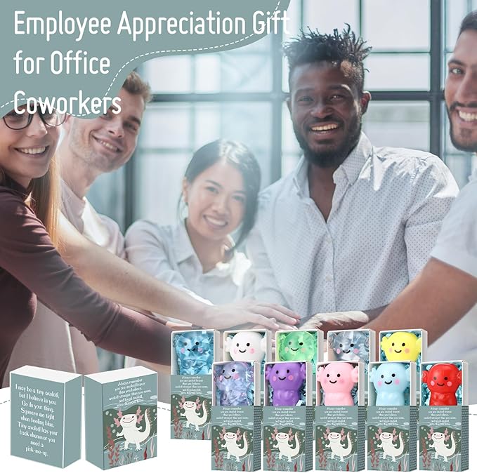 Wettarn 20 Sets Axolotl Positive Gifts Cute Stress Balls with Support Gift Boxes Inspirational Party Favors for Employee Coworker Friends Office Appreciation Relief Toys