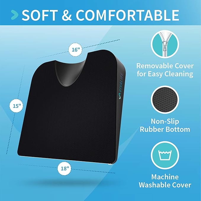 Gel Memory Foam Office Chair & Car Seat Cushion with Non-Slip Bottom – Tailbone Pain Relief Cushion, Ergonomic, Orthopedic Sciatica & Coccyx Pillow Cushion