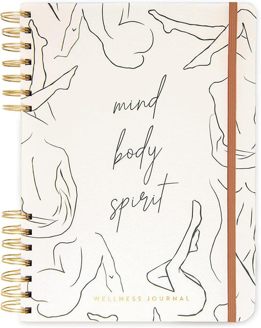 DesignWorks Ink Mind Body Spirit Spiral Mindfulness Notebook Guided Gratitude and Wellness Journal Undated Daily Planner With Self Care and Activity Prompts and Stickers, 7.5" x 10.25