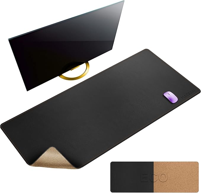 MAIDERN 47.2" x 23.6" XXL Cork & Leather Desk Mat, Reversible Full Desk Mouse Pad Protector (Black)