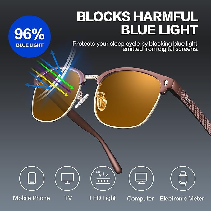 BIRCEN Blue Light Blocking Glasses: Al-Mg Metal Bluelight Computer Clear Glasses for Men Women Anti Eyestrain Office Home