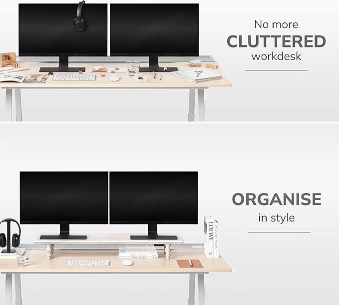 Anji Mountain Monitor Stand - Desktop Organizer & Laptop Riser, Ergonomic Monitor Riser, Space-Saving Monitor Stand for Desk, Durable Construction, Easy Assembly, Ideal for Home & Office,White Wash