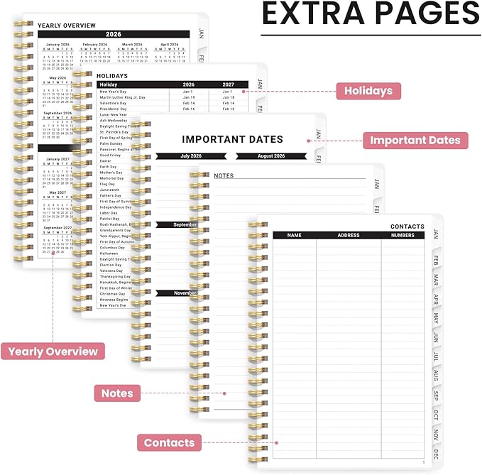 2026 Planner, Monthly and Weekly Calendar Planner for Women, January 2026 - December 2026, Hardcover Pretty 2026 Agenda Planner Book with Tabs, Spiral Bound, Perfect for School Office Home Supplies, 8.5" x 11" - Painted Bloom
