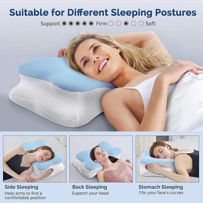 Cervical Neck Pillow, Ergonomic Side Sleeper Pillow for Neck Support, Cooling Memory Foam Pillows for Sleeping, Contour Orthopedic Bed Pillows for Side Back Stomach Sleepers with Removable Pillowcase