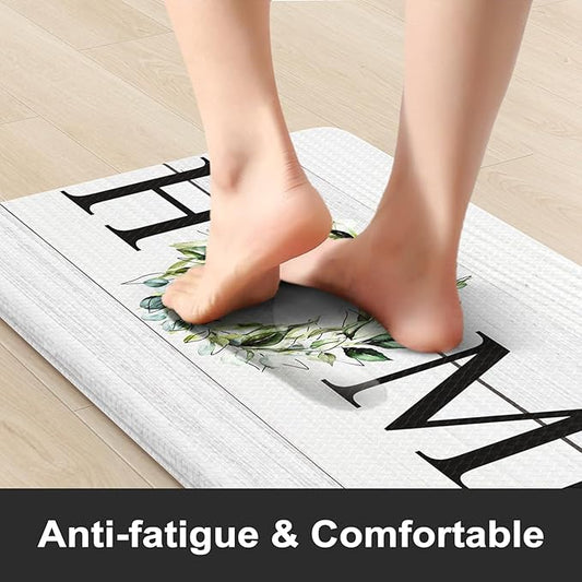 KIMODE Kitchen Mats Cushioned Anti Fatigue 24" x 71", Farmhouse Kitchen Rugs Runner Stain Resistant, Wide Ergonomic Standing Long Non Slip Waterproof Kitchen Floor Mat for Sink Laundry, White