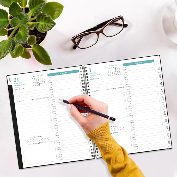 2026 Daily & Monthly Planner - One Page Per Day, Daily Planner from January 2026 - December 2026, Planner 2026 with 12 Monthly Tabs, 8.5" x 11", Black
