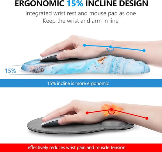 Mouse Pad Wrist Support, Laokiiy 2 in 1 Keyboard Wrist Rest+ Ergonomic Mouse Pad, Non-Slip Wrist Rest for Computer Keyboard, Made Easy Typing & Relieve Wrist Pain(White Gold Beach Marble)