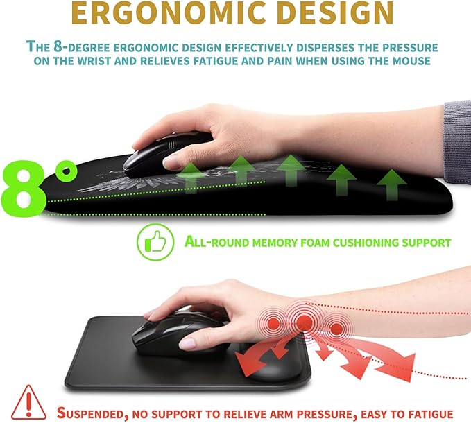 Hokafenle Ergonomic Mouse Pad Wrist Support with Massage Design, Wrist Rest Pain Relief Mousepad with Memory Foam&Non-Slip PU Base, Mouse Pads for Wireless Mouse & Desk (12x8 inch,Demon Angel)