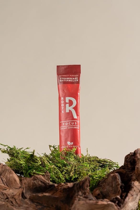 Roots Focus Nootropic Brain Supplement, Strawberry Watermelon, Blend of Lion's Mane, Cordyceps, and Reishi Functional Mushrooms with Extended-Release Caffeine, 15 Servings