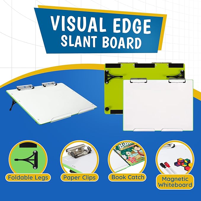 Slant Board for Writing - Adjustable Magnetic Whiteboard & 22° Angle Ergonomic Desk for Reading, Writing, & Drawing for Students, Teachers – Ideal for Posture, Study, & Orientation – Green