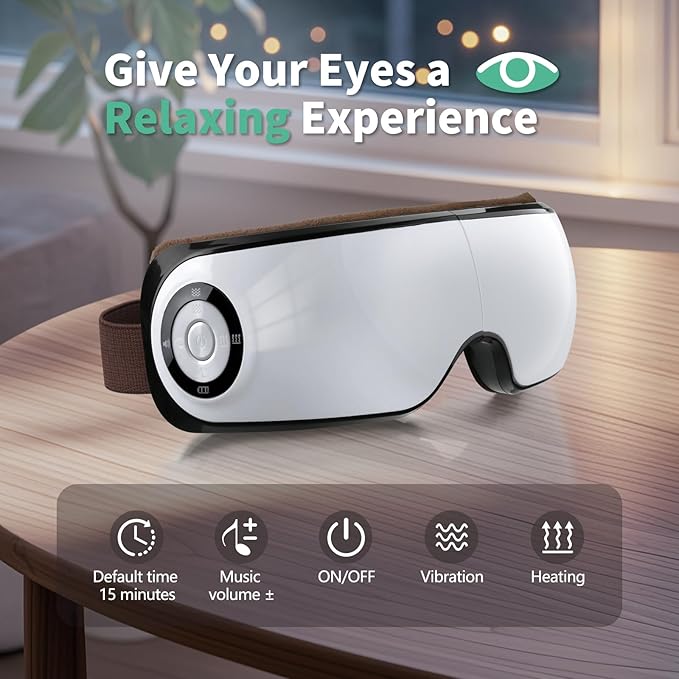 Heated Eye Massager with Music & Compression, Eye Mask for Migraines, Dry Eyes & Dark Circles Relief, Sleep Improvement, Portable Massager for Women & Men