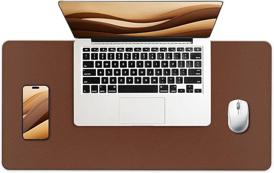 Desk Pad Protector, Leather & Suede Desk Mat, Non-Slip Desk Pad Mat, Large Mouse Pad, Waterproof Desk Blotter Mat, Desk Cover for Office, Home (Seal Brown, 23.6" x 13.7")