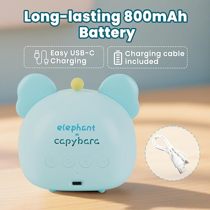 Elephant Alarm Clock with Night Light for Kids – Cute Digital Sleep Trainer with LED Display, 3 Alarms, Countdown Timer, Adjustable Brightness – Rechargeable Bedside Clock for Boys and Girls