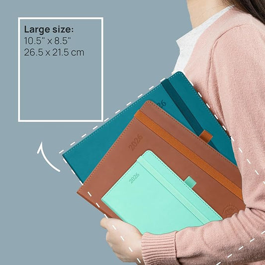 POPRUN 2026 Planner (Large - 8.5'' x 10.5'') - 2026 Weekly Calendar (Jan. 2026 - Dec. 2026) with Hourly Time Slots, Weekly/Monthly Appointment Book for Time Management - Leather Soft Cover - Grey