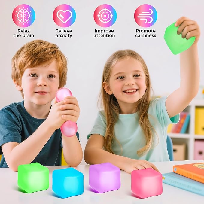 4 Pack Stress Cube, Slow Rising Ice Cube Stress Balls for Adults Kids, Sensory Fidget Toy for Anxiety Relief, Square Shape Squishy Balls for Classroom Prizes, Nice Cube Squishy for Party Favors