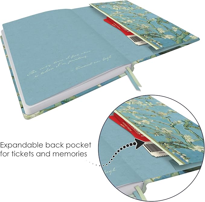 RainCaper Vegan Leather Journal Notebook, 160 Dot-Grid Pages, 5.7 inches x 8 inches, Journal - van Gogh Almond Blossom