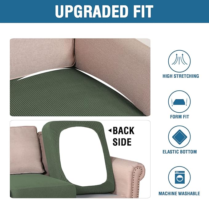 H.VERSAILTEX Stretch Couch Cushion Covers Individual Seat Sofa Chair Slipcovers Cushion Protector Cover Featuring Jacquard Textured Twill Fabric(1 Cushion Chair Cover, Bronze Green)