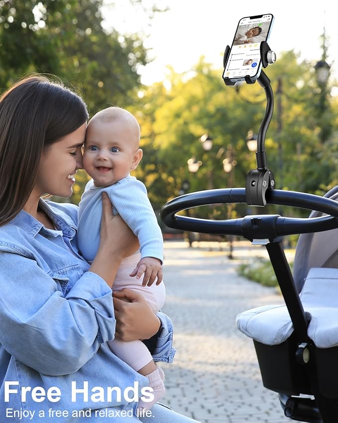 Gooseneck Phone Holder for Wheelchair, Stroller, Golf Cart, Boat, Mic Stand, Indoor Cycling Bike, Gym Bicycle Handlebar Clamp, Compatible with iPhone 16 Pro Max/15/14/13/12, Android and All Smartphone